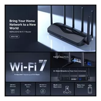 MERCUSYS MR47BE - BE9300 Tri-Band Wi-Fi 7 Router, 2.5 G WAN, 3x 2.5 G LAN, EasyMesh