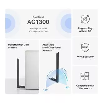 MERCUSYS MA30H - AC1300 Bezdrôtový dvojpásmový USB adaptér - anténa, s vysokým ziskom