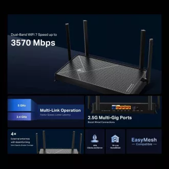 TP-Link Archer BE230 - BE3600 Wi-Fi 7 router, 1 x 2,5 G WAN, 1 x 2,5 G LAN, 3 x GLAN, USB 3.0, HomeShield, EasyMesh TP-Link Archer BE230 - BE3600 Wi-Fi 7 router, 1 x 2,5 G WAN, 1 x 2,5 G LAN, 3 x GLAN, USB 3.0, HomeShield, EasyMesh