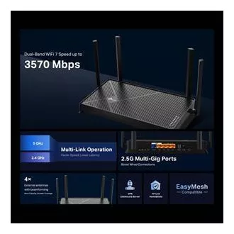 TP-Link Archer BE230 - BE3600 Wi-Fi 7 router, 1 x 2,5 G WAN, 1 x 2,5 G LAN, 3 x GLAN, USB 3.0, HomeShield, EasyMesh TP-Link Archer BE230 - BE3600 Wi-Fi 7 router, 1 x 2,5 G WAN, 1 x 2,5 G LAN, 3 x GLAN, USB 3.0, HomeShield, EasyMesh