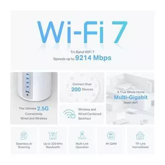 TP-Link Deco BE65(3-pack) BE9300 Trojpásmový systém Mesh WiFi 7 pre celú domácnosť, 4x 2.5GLAN, USB, 2,4/5/6GHz, HomeShi