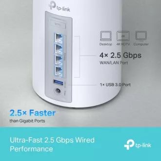 TP-Link Deco BE65(3-pack) BE9300 Trojpásmový systém Mesh WiFi 7 pre celú domácnosť, 4x 2.5GLAN, USB, 2,4/5/6GHz, HomeShi