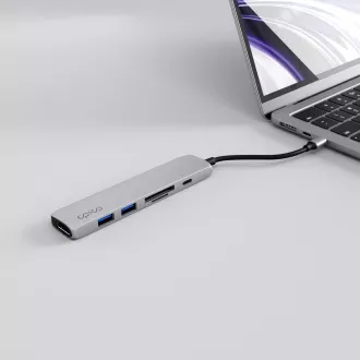 Epico 6v1 Alu Hub 8K s USB-C konektorom - strieborná Epico 6v1 Alu Hub 8K s USB-C konektorom - strieborná