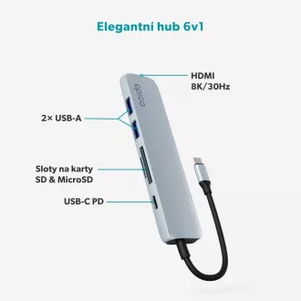 Epico 6v1 hliníkový USB-C 8K húb - modrá