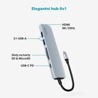 Epico 6v1 hliníkový USB-C 8K húb - modrá Epico 6v1 hliníkový USB-C 8K húb - modrá