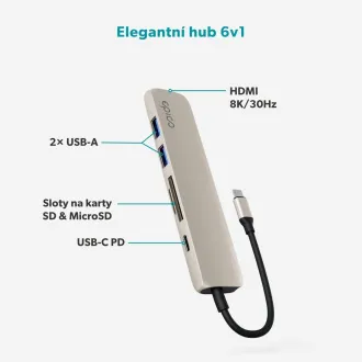 Epico 6v1 hliníkový USB-C 8K húb - biela