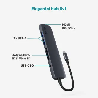 Epico 6v1 hliníkový USB-C 8K húb - atramentová Epico 6v1 hliníkový USB-C 8K húb - atramentová