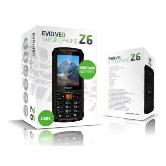 EVOLVEO StrongPhone Z6, IP68 odolný Dual SIM telefón, 2,8" LCD, 4000mAh, Powerbanka, čierno-oranžový