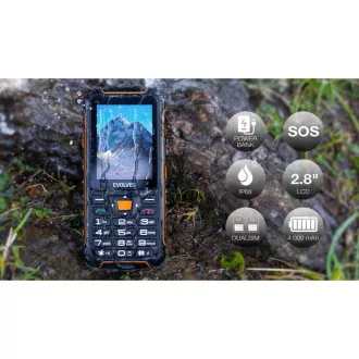 EVOLVEO StrongPhone Z6, IP68 odolný Dual SIM telefón, 2,8" LCD, 4000mAh, Powerbanka, čierno-oranžový