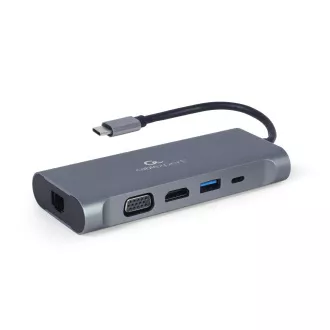 Gembird USB-C 7v1 multiport USB 3.0 + HDMI + VGA + PD + čítačka kariet + stereo audio Gembird USB-C 7v1 multiport USB 3.0 + HDMI + VGA + PD + čítačka kariet + stereo audio