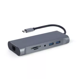 Gembird USB-C 7v1 multiport USB 3.0 + HDMI + VGA + PD + čítačka kariet + stereo audio Gembird USB-C 7v1 multiport USB 3.0 + HDMI + VGA + PD + čítačka kariet + stereo audio