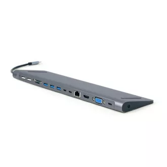 Gembird USB-C 9v1 multiport USB + HDMI + VGA + PD + čítačka kariet + LAN + audio