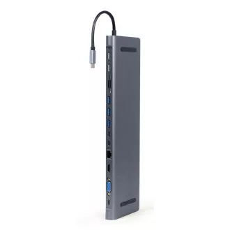 Gembird USB-C 9v1 multiport USB + HDMI + VGA + PD + čítačka kariet + LAN + audio