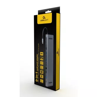 Gembird USB-C 9v1 multiport USB + HDMI + VGA + PD + čítačka kariet + LAN + audio