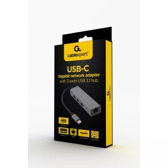 Gembird USB-C GBit adaptér + 3x USB 3.1 Gembird USB-C GBit adaptér + 3x USB 3.1