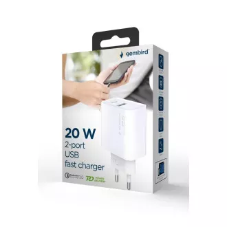 GEMBIRD PD nabíjačka USB-A USB C 20W biela