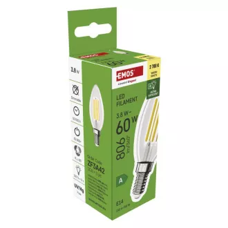 EMOS LED FLM CANDLE 3,8 W (60 W) 806lm E14 WW A CLASS