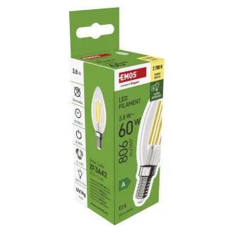 EMOS LED FLM CANDLE 3,8 W (60 W) 806lm E14 WW A CLASS EMOS LED FLM CANDLE 3,8 W (60 W) 806lm E14 WW A CLASS