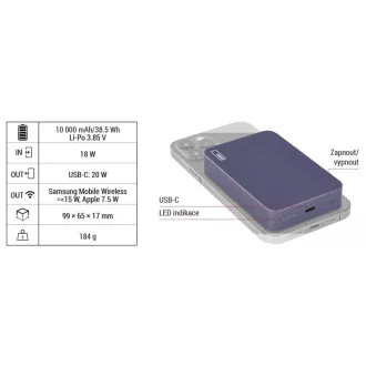 EMOS POWERBANKA WI 1046, bezdrôtové nabíjanie 20W, 10.000mAh, MODRÁ, 1xUSB-C EMOS POWERBANKA WI 1046, bezdrôtové nabíjanie 20W, 10.000mAh, MODRÁ, 1xUSB-C
