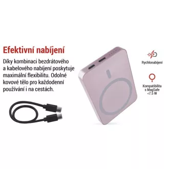EMOS POWERBANKA WI 522, bezdrôtové nabíjanie 20W, 5.000mAh, LOSOSOVÁ, 1xUSB-C