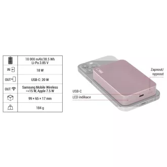 EMOS POWERBANKA WI1046, bezdrôtové nabíjanie 20W, 10.000mAh, LOSOSOVÁ, 1xUSB-C EMOS POWERBANKA WI1046, bezdrôtové nabíjanie 20W, 10.000mAh, LOSOSOVÁ, 1xUSB-C
