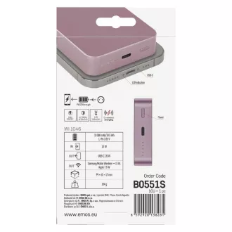 EMOS POWERBANKA WI1046, bezdrôtové nabíjanie 20W, 10.000mAh, LOSOSOVÁ, 1xUSB-C EMOS POWERBANKA WI1046, bezdrôtové nabíjanie 20W, 10.000mAh, LOSOSOVÁ, 1xUSB-C