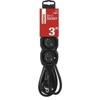 EMOS predlžovací prívod 3z/3m, čierny, 1,5mm EMOS predlžovací prívod 3z/3m, čierny, 1,5mm