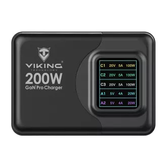 Viking USB GaN charger 200W PD PRO/sieťový adaptér/Output:3xUSB-C,2xUSB-A/Rýchlo nabíjania/