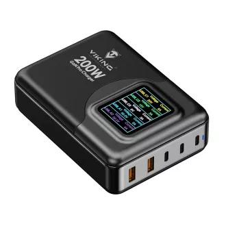 Viking USB GaN charger 200W PD PRO/sieťový adaptér/Output:3xUSB-C,2xUSB-A/Rýchlo nabíjania/