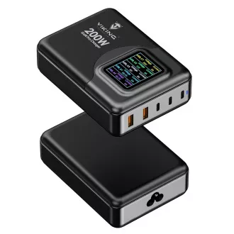 Viking USB GaN charger 200W PD PRO/sieťový adaptér/Output:3xUSB-C,2xUSB-A/Rýchlo nabíjania/