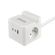 Sieťový adaptér VIKING YC23H, biela/Output:2xAC,1xUSB-A,2xUSB-C/držiak na mobil/LED svetlo/1,4m kábel