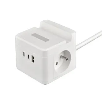 Sieťový adaptér VIKING YC23H, biela/Output:2xAC,1xUSB-A,2xUSB-C/držiak na mobil/LED svetlo/1,4m kábel