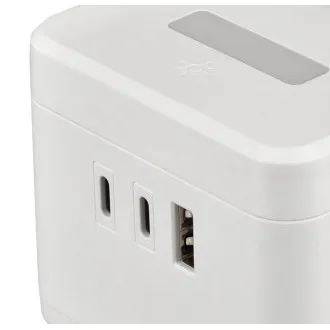 Sieťový adaptér VIKING YC23H, biela/Output:2xAC,1xUSB-A,2xUSB-C/držiak na mobil/LED svetlo/1,4m kábel