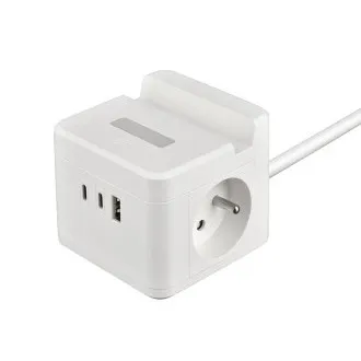 Sieťový adaptér VIKING YC23H, biela/Output:2xAC,1xUSB-A,2xUSB-C/držiak na mobil/LED svetlo/1,4m kábel