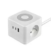 Sieťový adaptér VIKING YC23L, biela/Output:2xAC,1xUSB-A,2xUSB-C/dotykové svetlo/1,4m kábel
