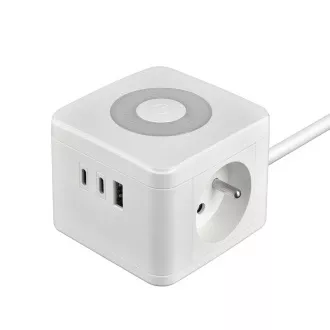 Sieťový adaptér VIKING YC23L, biela/Output:2xAC,1xUSB-A,2xUSB-C/dotykové svetlo/1,4m kábel
