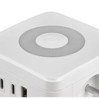 Sieťový adaptér VIKING YC23L, biela/Output:2xAC,1xUSB-A,2xUSB-C/dotykové svetlo/1,4m kábel