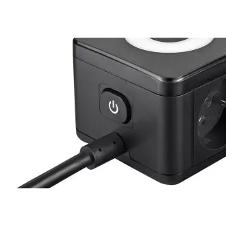 Sieťový adaptér VIKING YC23L, čierna/Output:2xAC,1xUSB-A,2xUSB-C/dotykové LED svetlo/1,4m kábel