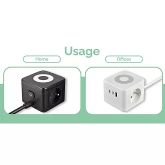 Sieťový adaptér VIKING YC23L, čierna/Output:2xAC,1xUSB-A,2xUSB-C/dotykové LED svetlo/1,4m kábel