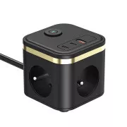Sieťový adaptér VIKING YC33, čierna/Output: 3xAC, 1xUSB-A, 2xUSB-C/Tlačidlo ON/OFF/1,4m kábel