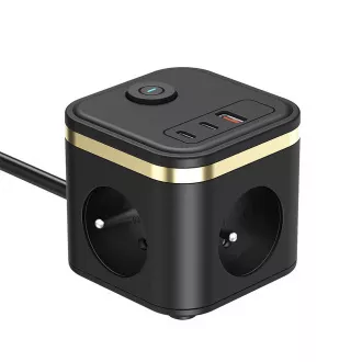 Sieťový adaptér VIKING YC33, čierna/Output: 3xAC, 1xUSB-A, 2xUSB-C/Tlačidlo ON/OFF/1,4m kábel Sieťový adaptér VIKING YC33, čierna/Output: 3xAC, 1xUSB-A, 2xUSB-C/Tlačidlo ON/OFF/1,4m kábel