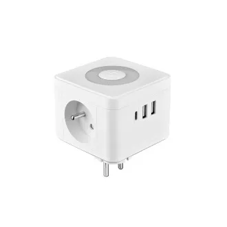 Sieťový adaptér VIKING Y23L, biela/Output:2xAC,1xUSB-A,2xUSB-C/dotykové LED svetlo