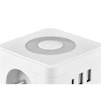 Sieťový adaptér VIKING Y23L, biela/Output:2xAC,1xUSB-A,2xUSB-C/dotykové LED svetlo