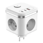Sieťový adaptér VIKING Y33, biela/Output:3xAC,1xUSB-A,2xUSB-C/Tlačidlo ON/OFF