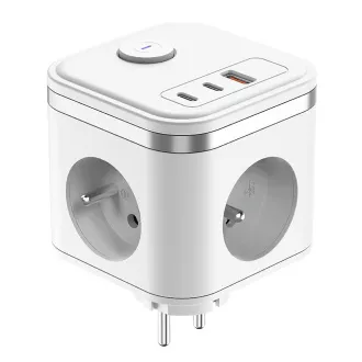 Sieťový adaptér VIKING Y33, biela/Output:3xAC,1xUSB-A,2xUSB-C/Tlačidlo ON/OFF