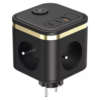 Sieťový adaptér VIKING Y33, čierna/Output: 3xAC, 1xUSB-A, 2xUSB-C/Tlačidlo ON/OFF