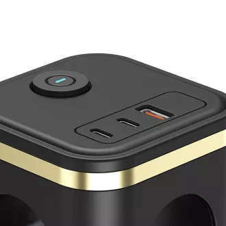 Sieťový adaptér VIKING Y33, čierna/Output: 3xAC, 1xUSB-A, 2xUSB-C/Tlačidlo ON/OFF