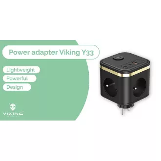 Sieťový adaptér VIKING Y33, čierna/Output: 3xAC, 1xUSB-A, 2xUSB-C/Tlačidlo ON/OFF