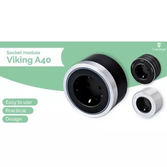 Zásuvkový modul Viking A40SB, strieborno-čierna/výstupy - 1xAC/výkon až 2500W/230V,16A,50Hz/Zásuvka typ