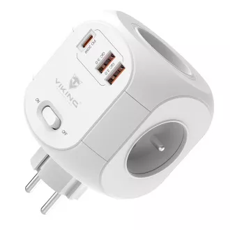 Sieťový adaptér Viking AC43/Output: 4xAC, 2xUSB-A, 1xUSB-C/výkon až 3500W/ ON/OFF tlačidlo